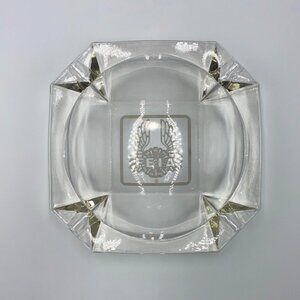 Vintage Clear Glass Ashtray With Etched FFA Logo & Wing Design Square Shape With